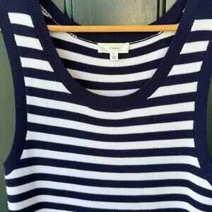 NWOT A Loves A Tank Sweater L Navy White Stripe Nautical Knit Soft Rayon Blend